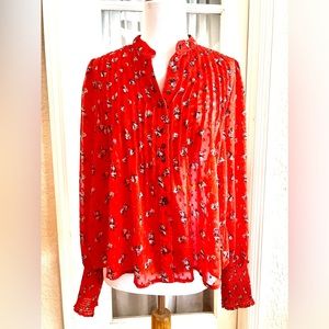 EUC SZ XS Free People billowy red floral blouse